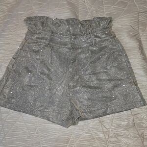 Ontwelfth Metallic Silver Sparkle High Waist Shorts Sz S Glam Party